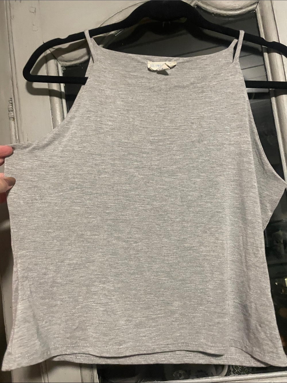 See You Monday Heather Gray High-Neck Crop Tank